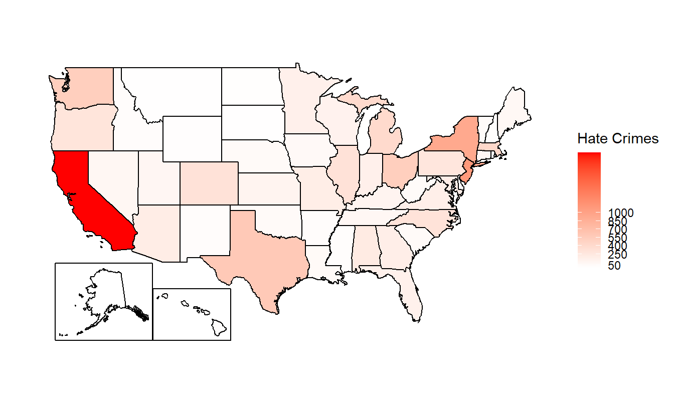 Total reported hate crimes by state, 2022.