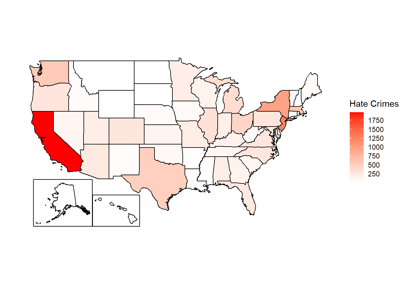 Total reported hate crimes by state, 2023