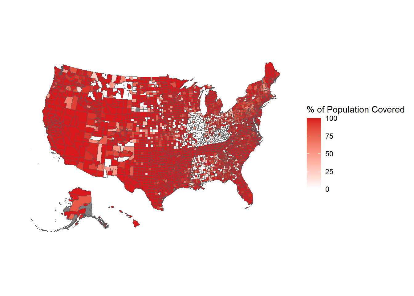 The share of the population in each county covered by an agency reporting 12 months of data based on their last month reported being December, 2000.