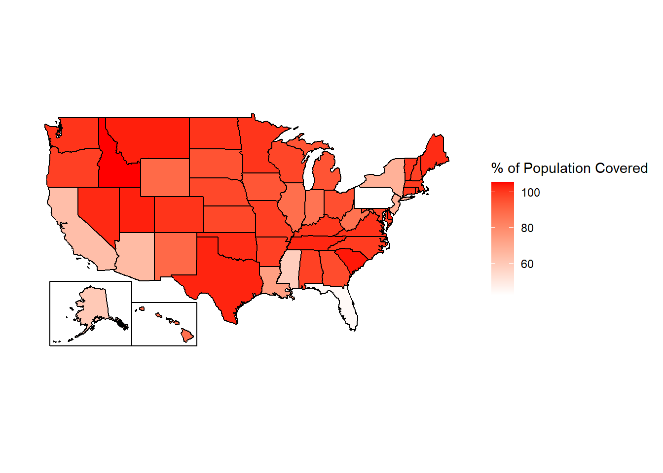 The percent of each state's population that is covered by police agencies reporting at least one month of data to NIBRS, 2023 (using 2022 ACS 5-year Census data).